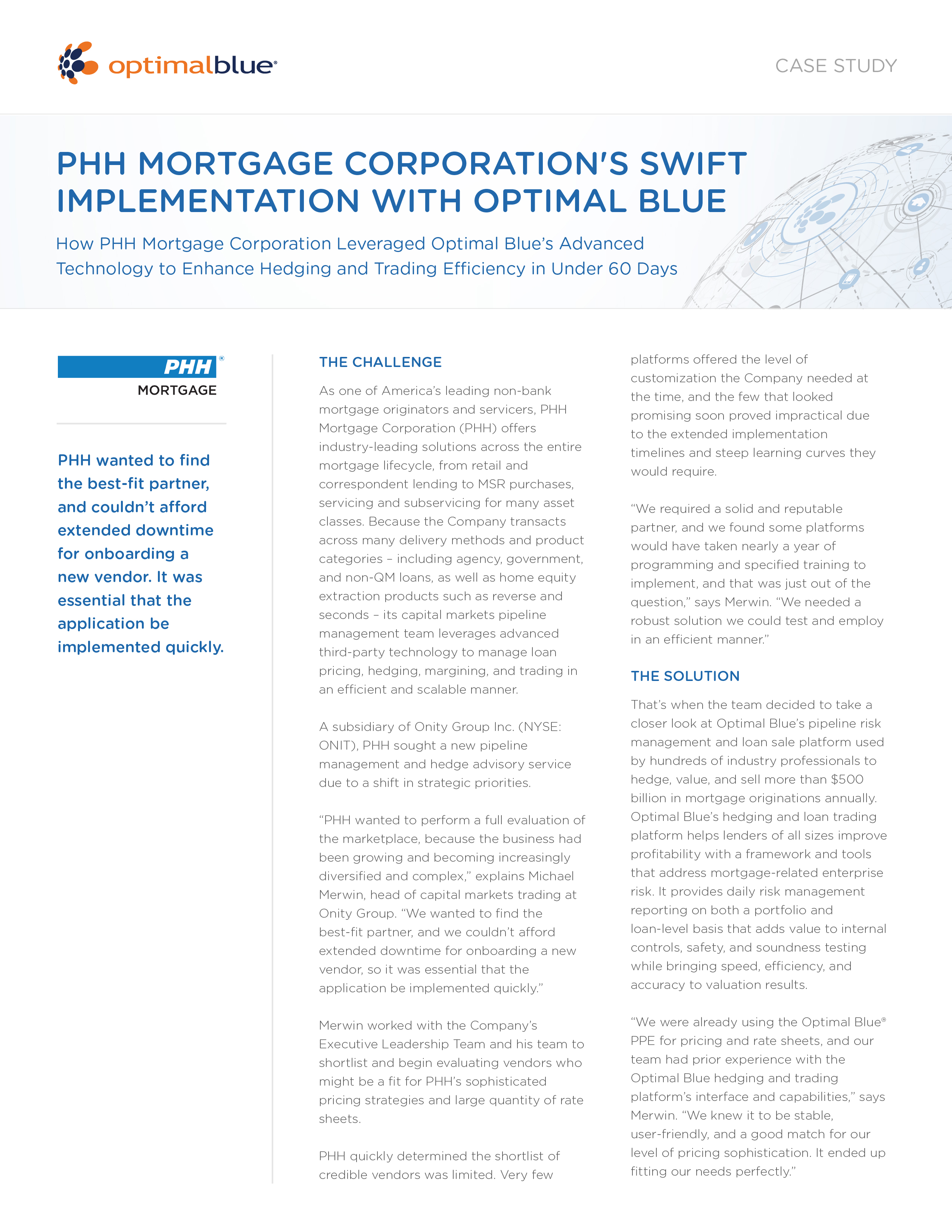 PHH Mortgage Corporation's Swift  Implementation with Optimal Blue 