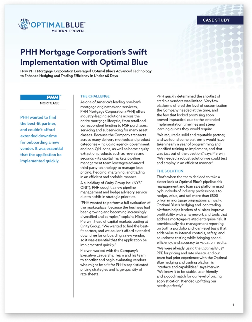 PHH Mortgage Corporation's Swift  Implementation with Optimal Blue 