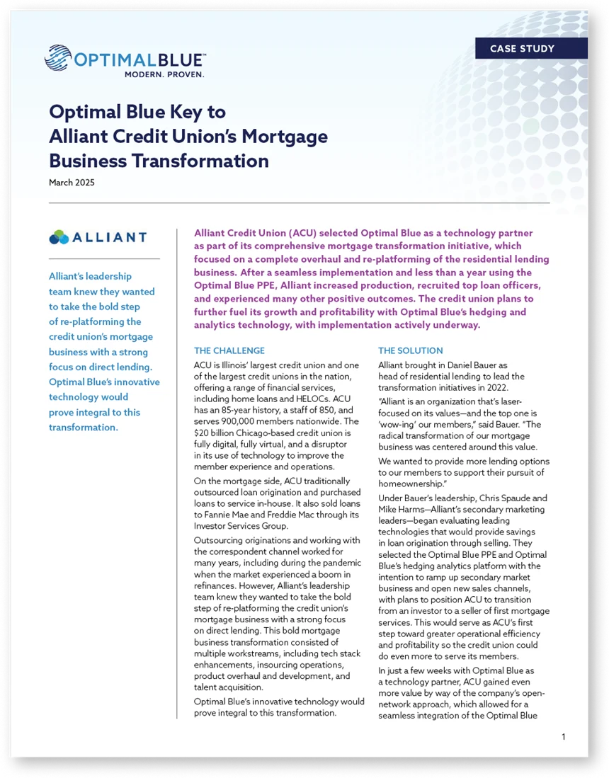 Optimal Blue Key to Alliant Credit Union’s Mortgage Business Transformation
