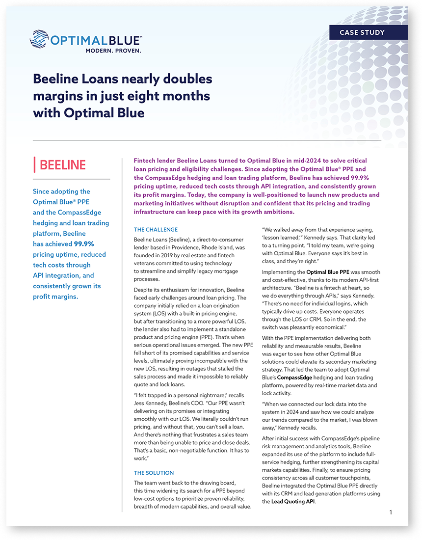 Beeline Loans nearly doubles margins in just eight months with Optimal Blue