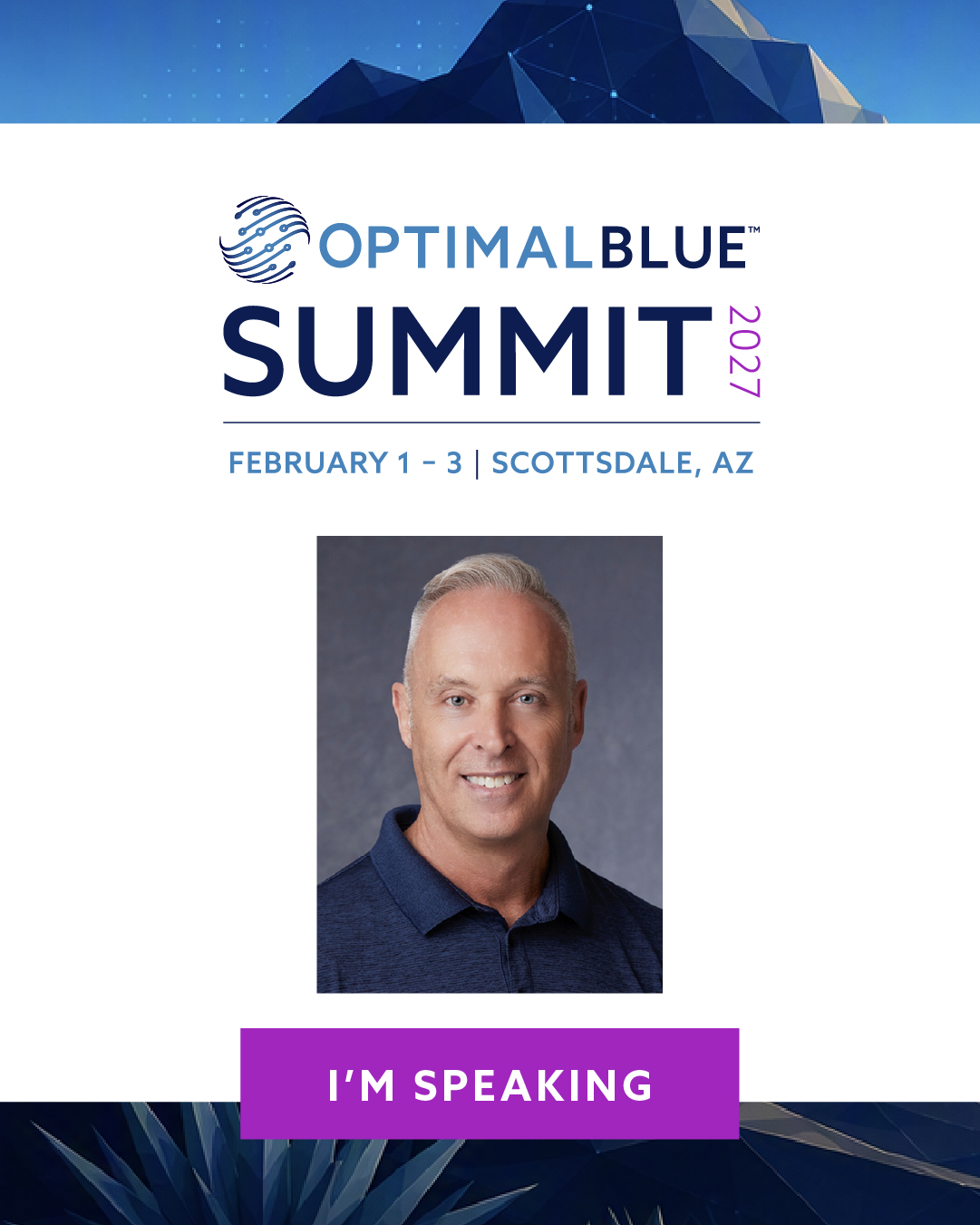 Completed Summit speaker graphic example with a professional headshot